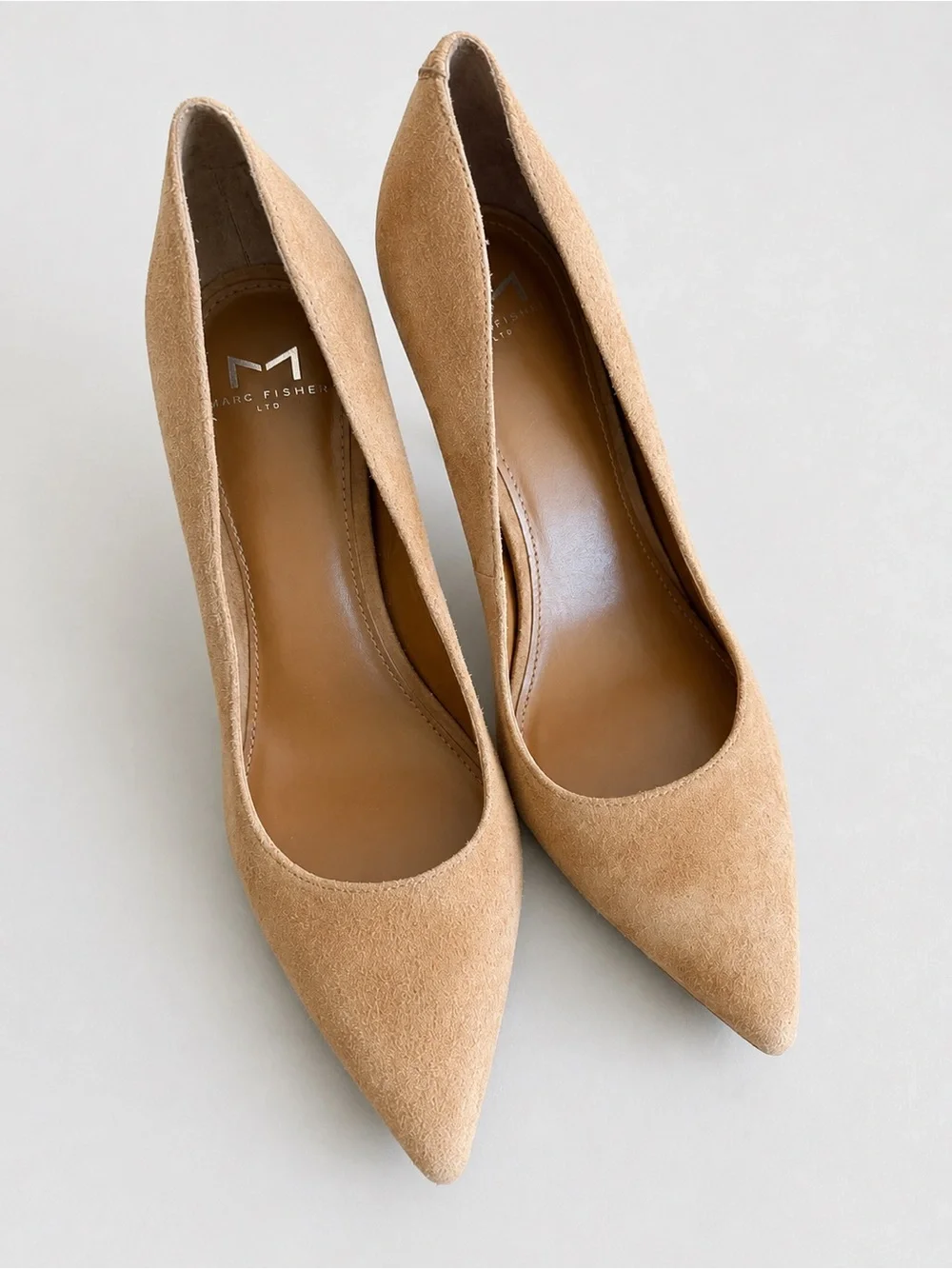 Marc Fisher LTD Tan Suede Pointed Toe Block Heel Pumps Size 7.5